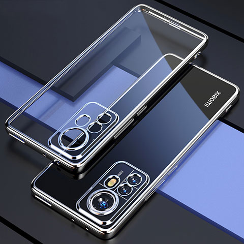 Custodia Silicone Trasparente Ultra Sottile Cover Morbida H03 per Xiaomi Mi 12 Pro 5G Argento
