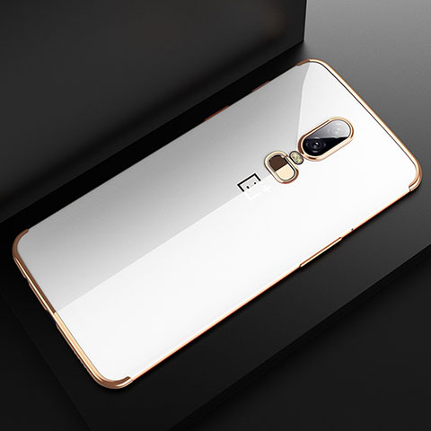 Custodia Silicone Trasparente Ultra Sottile Cover Morbida H04 per OnePlus 6 Oro