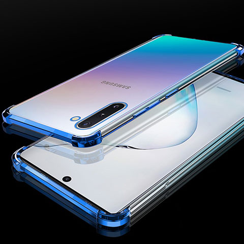 Custodia Silicone Trasparente Ultra Sottile Cover Morbida H04 per Samsung Galaxy Note 10 Plus 5G Blu