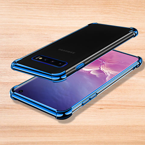 Custodia Silicone Trasparente Ultra Sottile Cover Morbida H04 per Samsung Galaxy S10 Blu