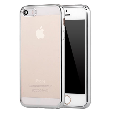 Custodia Silicone Trasparente Ultra Sottile Cover Morbida H05 per Apple iPhone 5 Argento