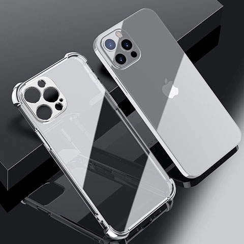 Custodia Silicone Trasparente Ultra Sottile Cover Morbida H06 per Apple iPhone 14 Pro Max Argento