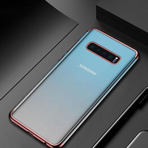 Custodia Silicone Trasparente Ultra Sottile Cover Morbida H07 per Samsung Galaxy S10 Oro Rosa
