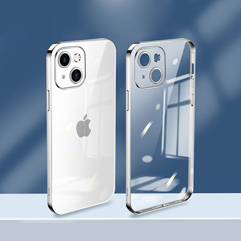 Custodia Silicone Trasparente Ultra Sottile Cover Morbida H08 per Apple iPhone 13 Argento
