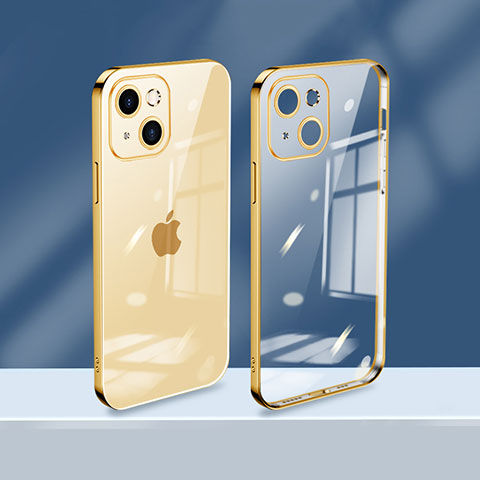 Custodia Silicone Trasparente Ultra Sottile Cover Morbida H08 per Apple iPhone 13 Mini Oro