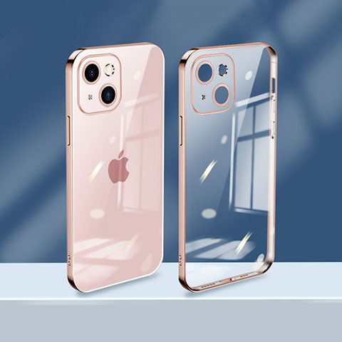 Custodia Silicone Trasparente Ultra Sottile Cover Morbida H08 per Apple iPhone 14 Oro Rosa