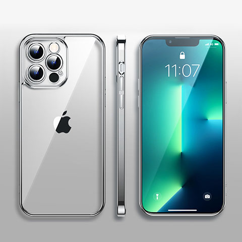 Custodia Silicone Trasparente Ultra Sottile Cover Morbida H09 per Apple iPhone 13 Pro Max Argento