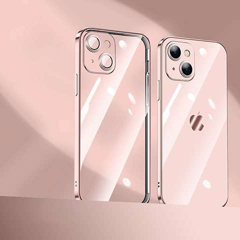 Custodia Silicone Trasparente Ultra Sottile Cover Morbida H10 per Apple iPhone 14 Oro Rosa