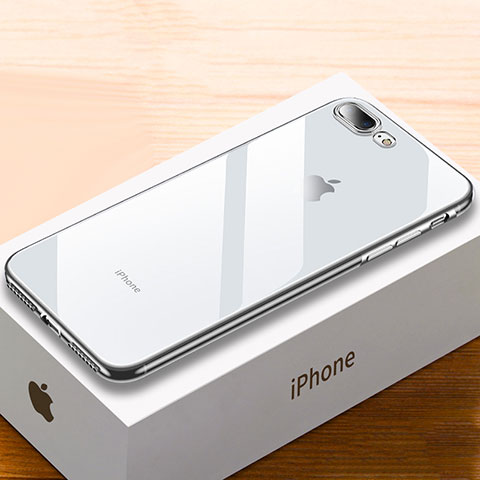 Custodia Silicone Trasparente Ultra Sottile Cover Morbida HC02 per Apple iPhone 8 Plus Argento