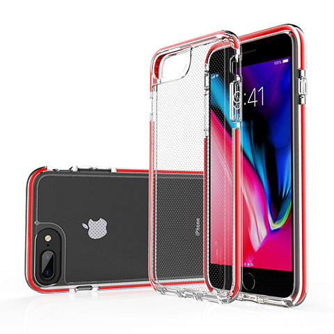 Custodia Silicone Trasparente Ultra Sottile Cover Morbida HT01 per Apple iPhone 8 Plus Rosso