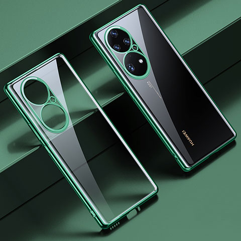 Custodia Silicone Trasparente Ultra Sottile Cover Morbida LD1 per Huawei P50 Pro Verde