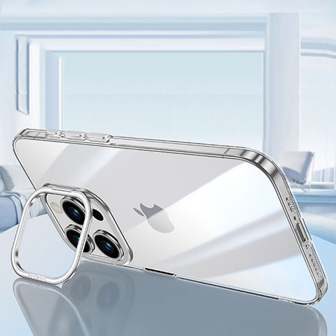 Custodia Silicone Trasparente Ultra Sottile Cover Morbida LD6 per Apple iPhone 14 Pro Argento