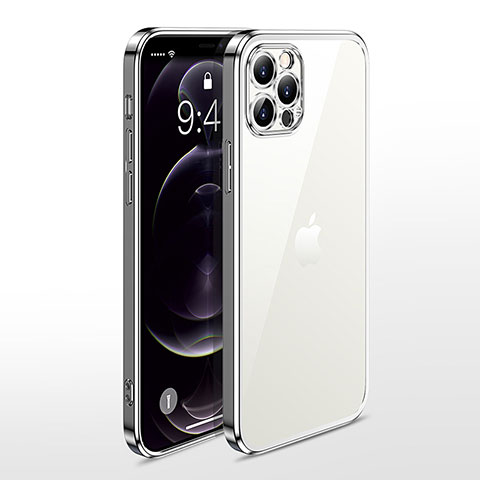 Custodia Silicone Trasparente Ultra Sottile Cover Morbida N01 per Apple iPhone 12 Pro Max Argento