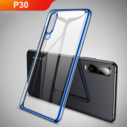 Custodia Silicone Trasparente Ultra Sottile Cover Morbida S01 per Huawei P30 Blu
