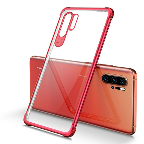 Custodia Silicone Trasparente Ultra Sottile Cover Morbida S01 per Huawei P30 Pro Rosso