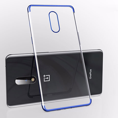 Custodia Silicone Trasparente Ultra Sottile Cover Morbida S01 per OnePlus 7 Blu