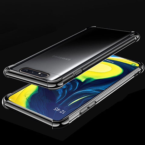 Custodia Silicone Trasparente Ultra Sottile Cover Morbida S01 per Samsung Galaxy A80 Nero