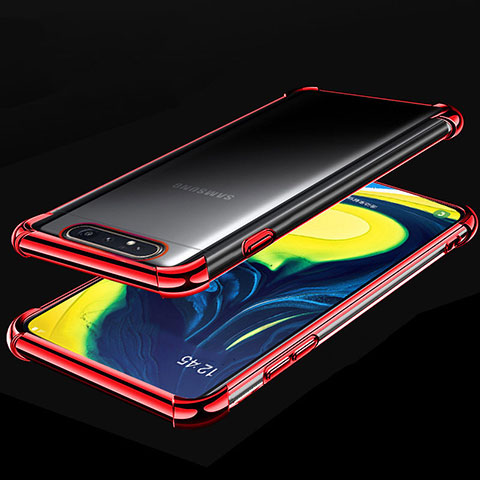 Custodia Silicone Trasparente Ultra Sottile Cover Morbida S01 per Samsung Galaxy A80 Rosso
