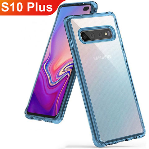 Custodia Silicone Trasparente Ultra Sottile Cover Morbida S01 per Samsung Galaxy S10 Plus Cielo Blu