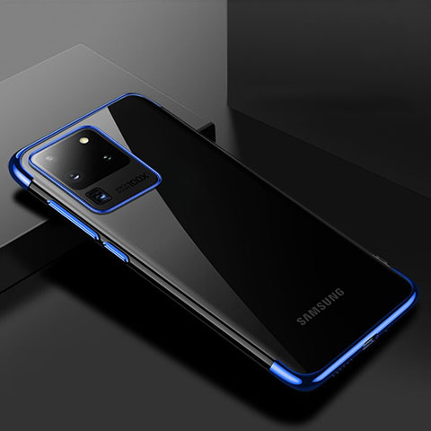 Custodia Silicone Trasparente Ultra Sottile Cover Morbida S01 per Samsung Galaxy S20 Ultra Blu