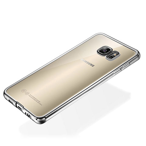 Custodia Silicone Trasparente Ultra Sottile Cover Morbida S01 per Samsung Galaxy S6 Edge+ Plus SM-G928F Argento