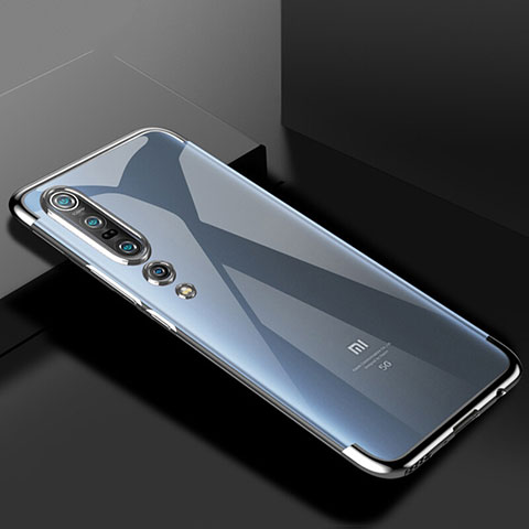 Custodia Silicone Trasparente Ultra Sottile Cover Morbida S01 per Xiaomi Mi 10 Pro Argento