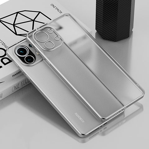 Custodia Silicone Trasparente Ultra Sottile Cover Morbida S01 per Xiaomi Mi 11 Lite 4G Argento
