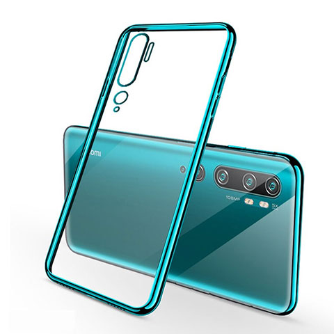 Custodia Silicone Trasparente Ultra Sottile Cover Morbida S01 per Xiaomi Mi Note 10 Pro Ciano