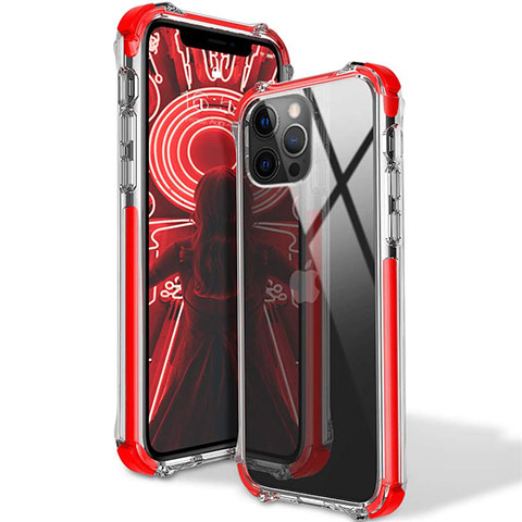 Custodia Silicone Trasparente Ultra Sottile Cover Morbida S02 per Apple iPhone 12 Pro Max Rosso