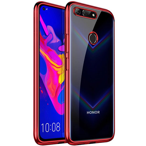 Custodia Silicone Trasparente Ultra Sottile Cover Morbida S02 per Huawei Honor V20 Rosso