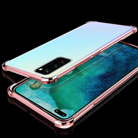 Custodia Silicone Trasparente Ultra Sottile Cover Morbida S02 per Huawei Honor V30 Pro 5G Oro Rosa