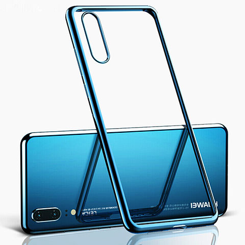 Custodia Silicone Trasparente Ultra Sottile Cover Morbida S02 per Huawei P20 Blu