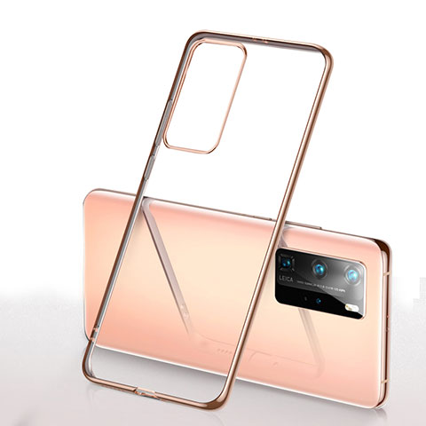 Custodia Silicone Trasparente Ultra Sottile Cover Morbida S02 per Huawei P40 Pro Oro