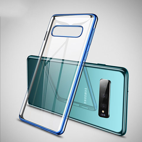 Custodia Silicone Trasparente Ultra Sottile Cover Morbida S02 per Samsung Galaxy S10 Plus Blu