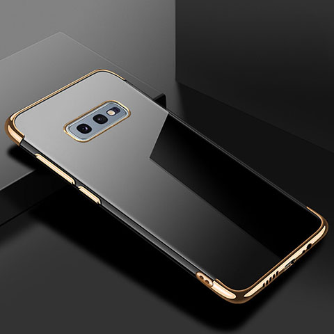 Custodia Silicone Trasparente Ultra Sottile Cover Morbida S02 per Samsung Galaxy S10e Oro