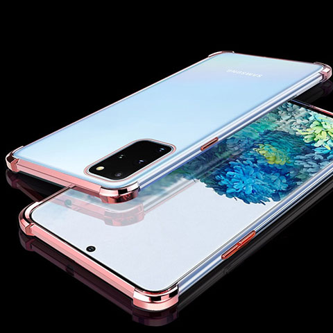 Custodia Silicone Trasparente Ultra Sottile Cover Morbida S02 per Samsung Galaxy S20 Plus Oro Rosa