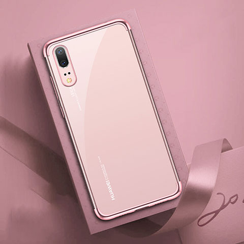 Custodia Silicone Trasparente Ultra Sottile Cover Morbida S03 per Huawei P20 Oro Rosa