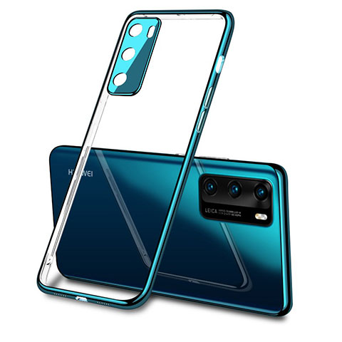 Custodia Silicone Trasparente Ultra Sottile Cover Morbida S03 per Huawei P40 Ciano