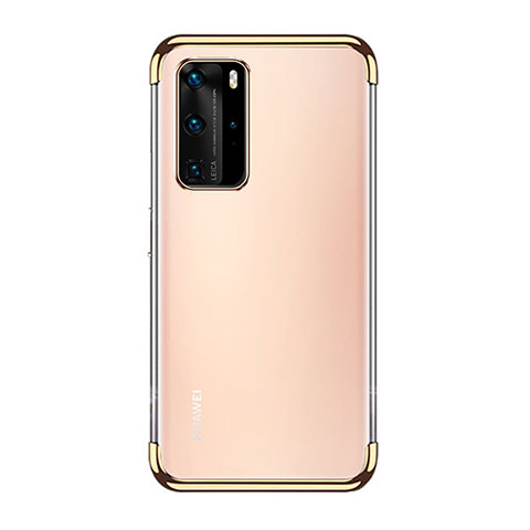 Custodia Silicone Trasparente Ultra Sottile Cover Morbida S03 per Huawei P40 Pro Oro