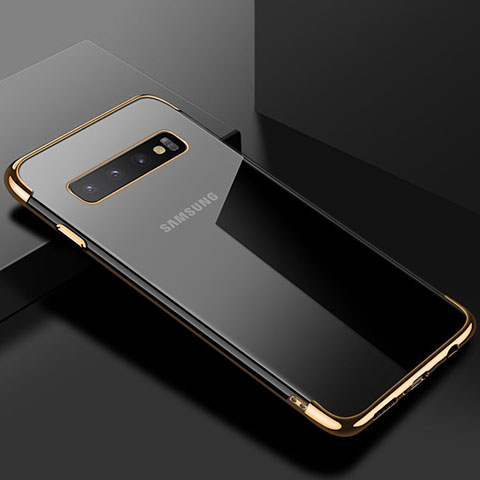 Custodia Silicone Trasparente Ultra Sottile Cover Morbida S03 per Samsung Galaxy S10 Oro