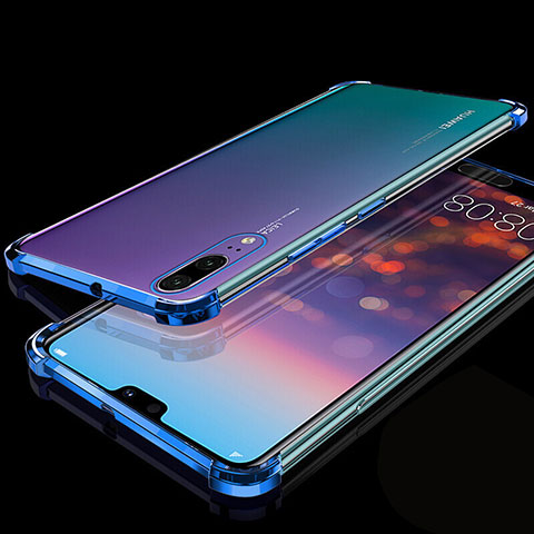 Custodia Silicone Trasparente Ultra Sottile Cover Morbida S05 per Huawei P20 Blu