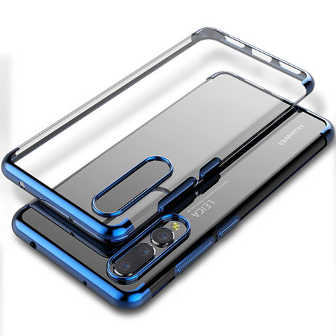 Custodia Silicone Trasparente Ultra Sottile Cover Morbida S06 per Huawei P20 Pro Blu