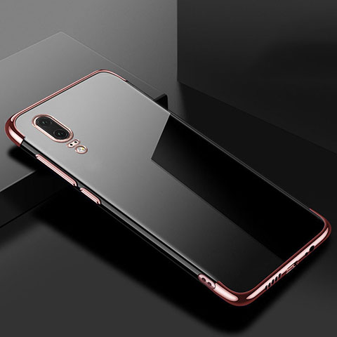Custodia Silicone Trasparente Ultra Sottile Cover Morbida S07 per Huawei P20 Oro Rosa
