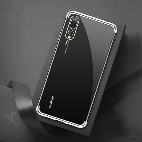 Custodia Silicone Trasparente Ultra Sottile Cover Morbida S07 per Huawei P20 Pro Argento