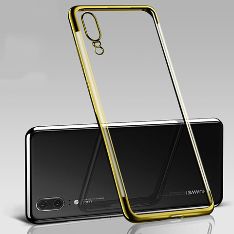 Custodia Silicone Trasparente Ultra Sottile Cover Morbida S09 per Huawei P20 Oro