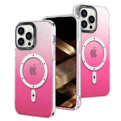 Custodia Silicone Trasparente Ultra Sottile Cover Morbida Sfumato con Mag-Safe Magnetic per Apple iPhone 13 Pro Max Rosa Caldo