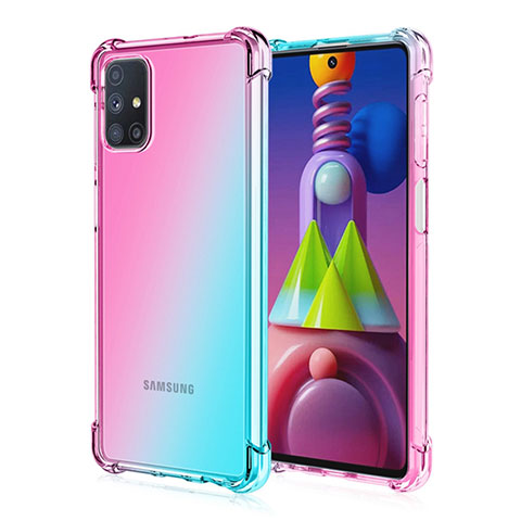 Custodia Silicone Trasparente Ultra Sottile Cover Morbida Sfumato per Samsung Galaxy M51 Ciano