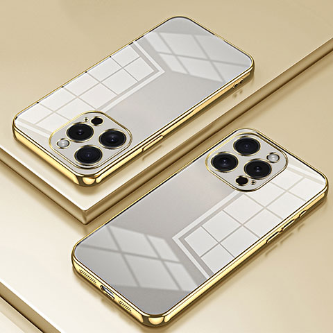 Custodia Silicone Trasparente Ultra Sottile Cover Morbida SY1 per Apple iPhone 14 Pro Max Oro
