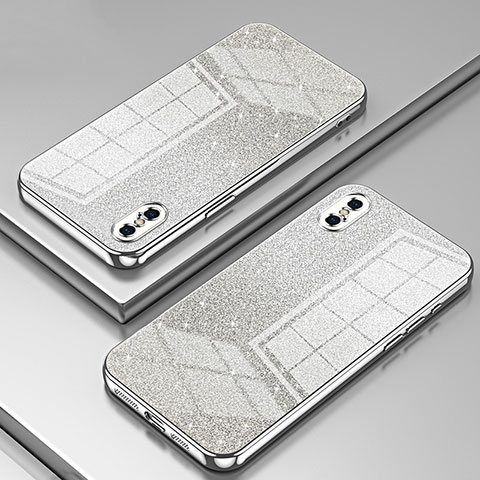 Custodia Silicone Trasparente Ultra Sottile Cover Morbida SY1 per Apple iPhone X Argento