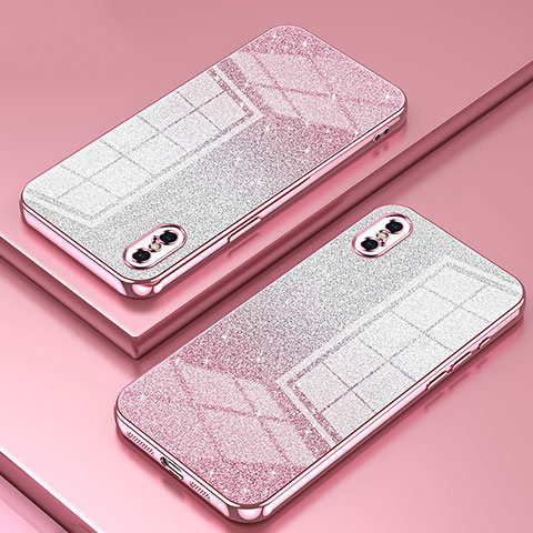Custodia Silicone Trasparente Ultra Sottile Cover Morbida SY1 per Apple iPhone Xs Oro Rosa